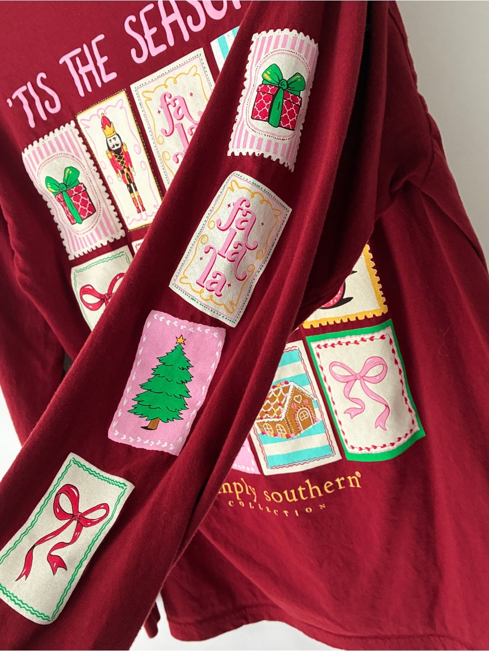 Simply Southern Dark Red Long Sleeve Graphic Shirt Size M Gingerbread Christmas - Picture 4 of 10